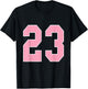 Number 23 Shirt Pink Football Basketball Breast Cancer Aware T-Shirt - T-Shirt | Black