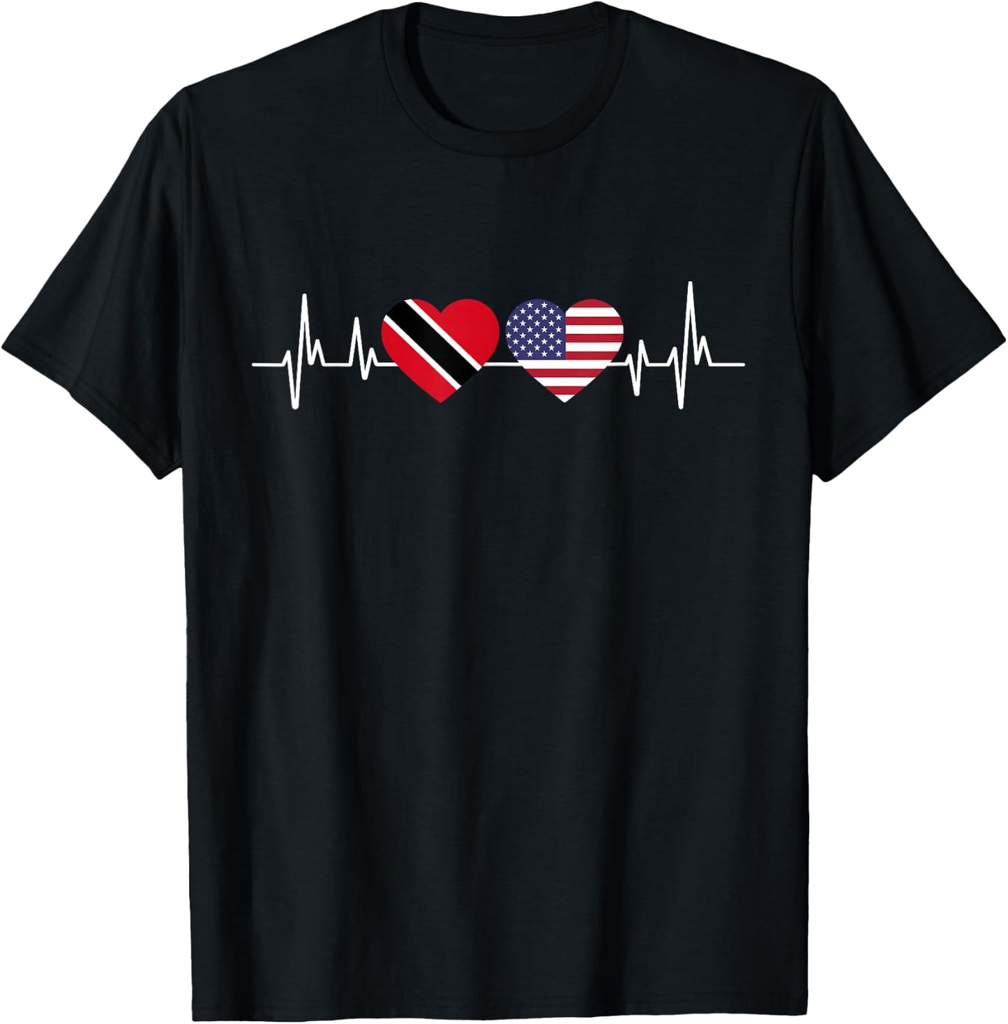 American Flag Heartbeat Trinidad And Tobago T-Shirt - T-Shirt | Black