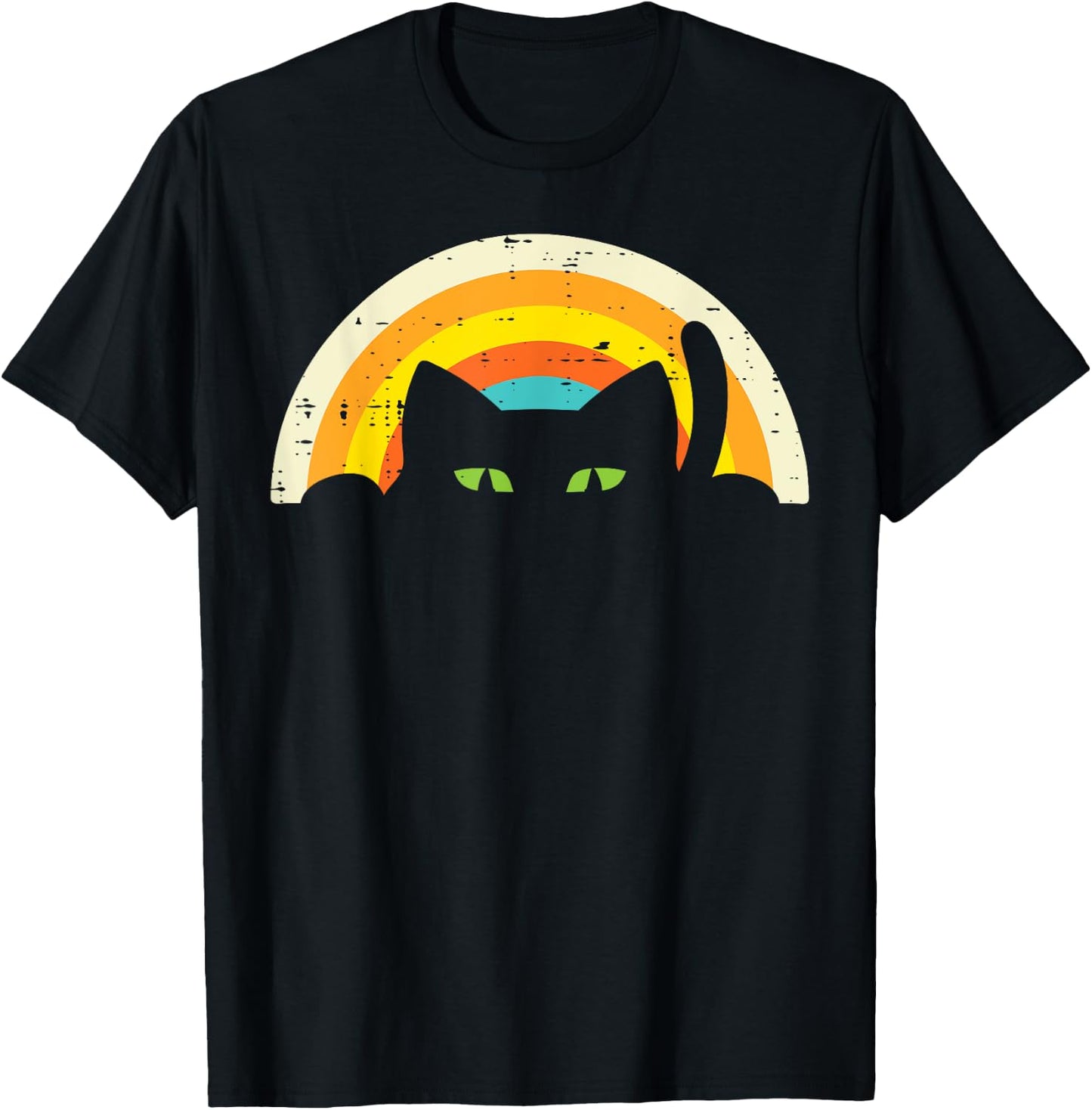 Peeping Black Cat Rainbow Vintage Halloween Men Women Kids T-Shirt - T-Shirt | Black