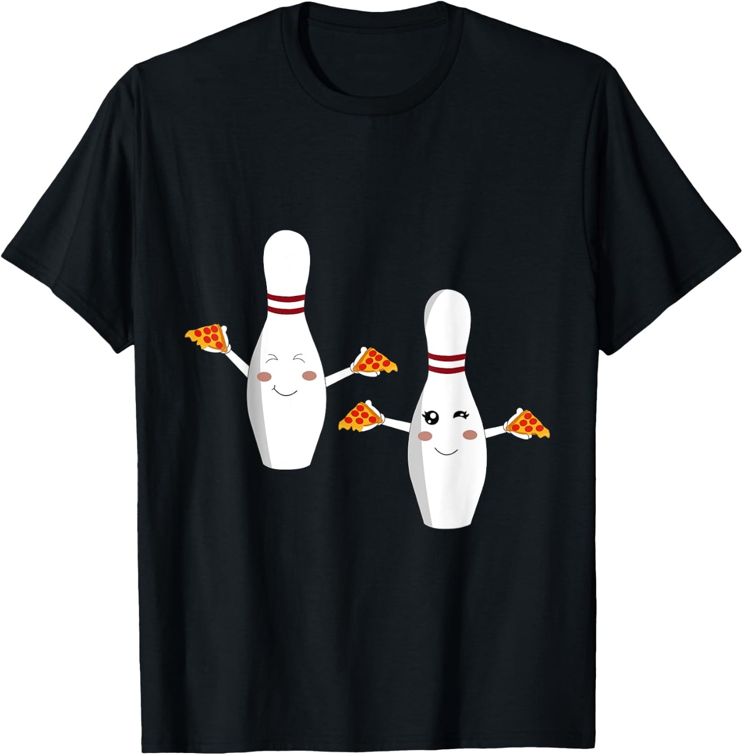 Funny Cute Bowling Pins Holding Pizza Slices T-Shirt - T-Shirt | Black