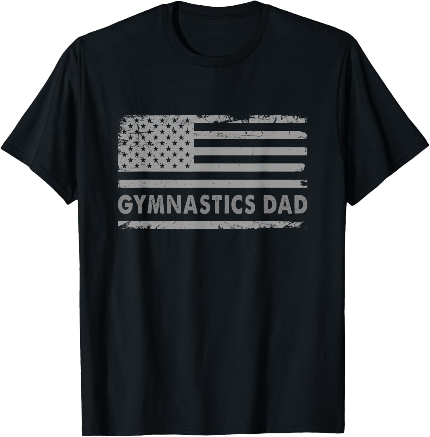Gymnast Cheer Dad Gymnastics Dad US Flag - Gymnastics Dad Gift Fathers - Black, Short Sleeve, Small T-Shirt - T-Shirt | Black