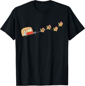 Camper Van Christmas Golden Retriever Sleigh X-mas Pajama T-Shirt - T-Shirt | Black