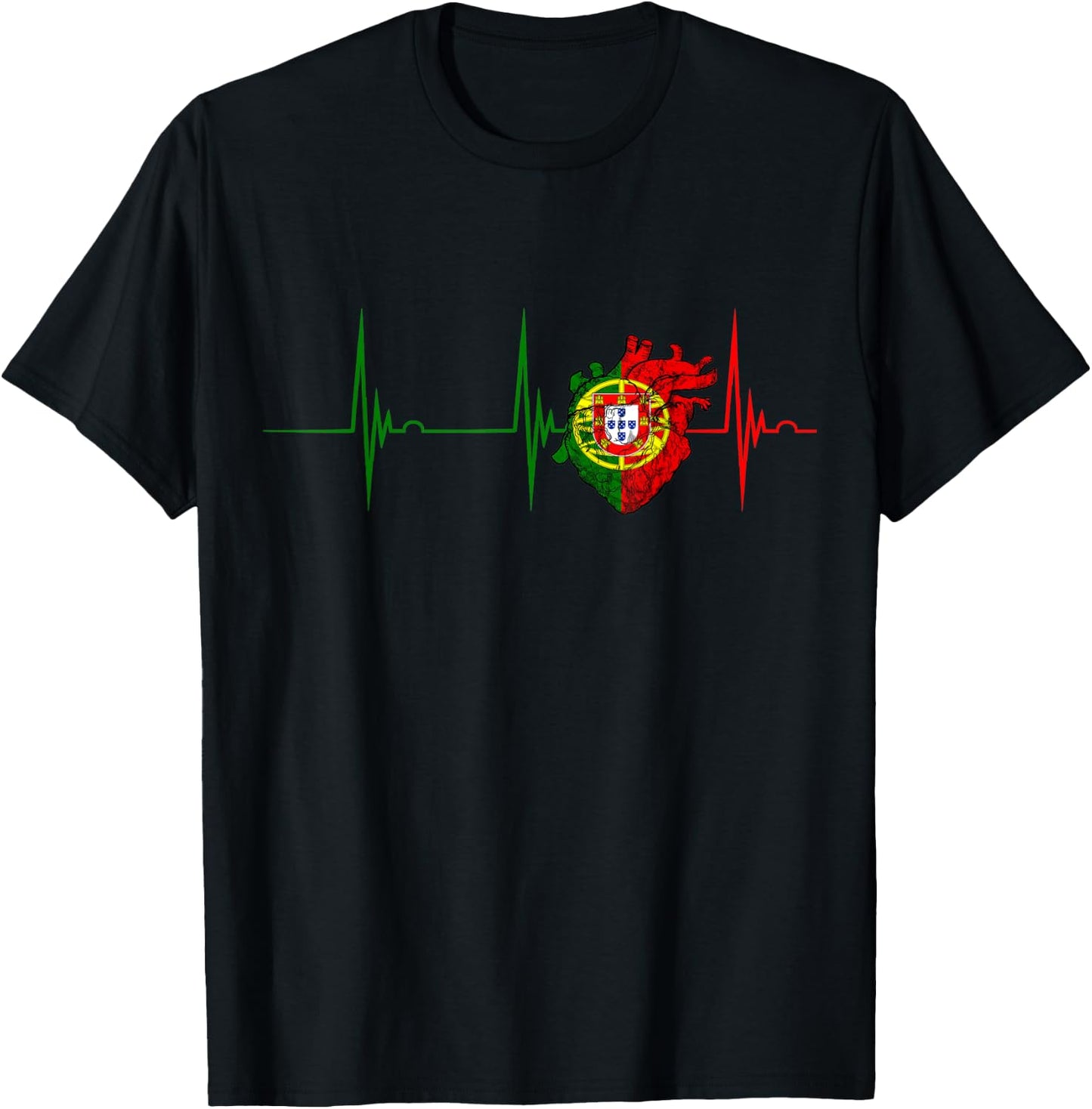 Portugal Heartbeat EKG Pulse Portugal Heart Portuguese Pride T-Shirt - T-Shirt | Black