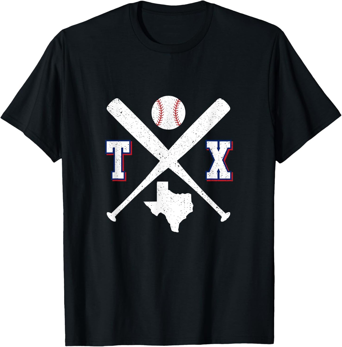 Texas Map TX Sport Vintage Baseball Bats T-Shirt - T-Shirt | Black