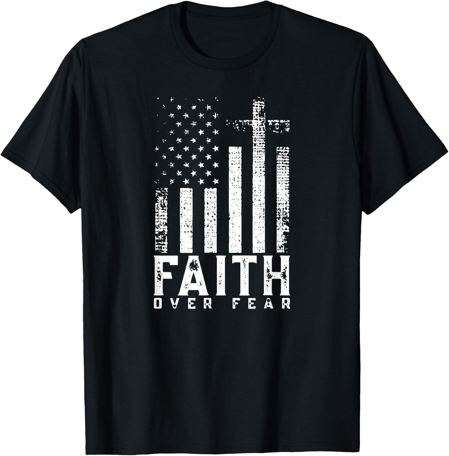 Faith Over Fears Cool Christian Cross American USA Flag Gym Men T-Shirt - T-Shirt | Black
