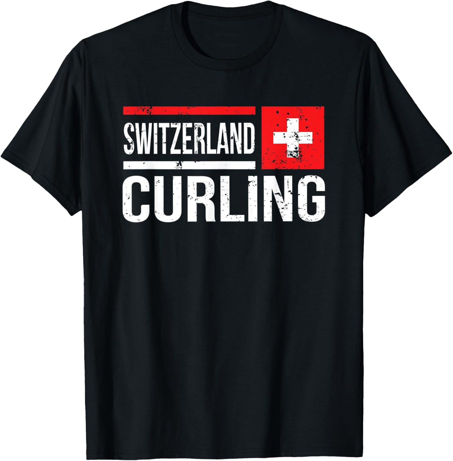 Switzerland Curling Swiss Flag Stone Sport Curler Skip Team T-Shirt - T-Shirt | Black