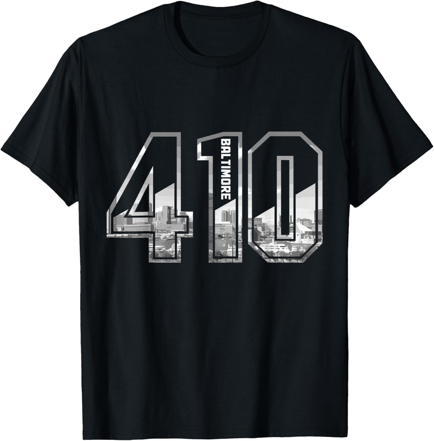 Baltimore Maryland 410 Area Code Pride Skyline Vintage T-Shirt - T-Shirt | Black