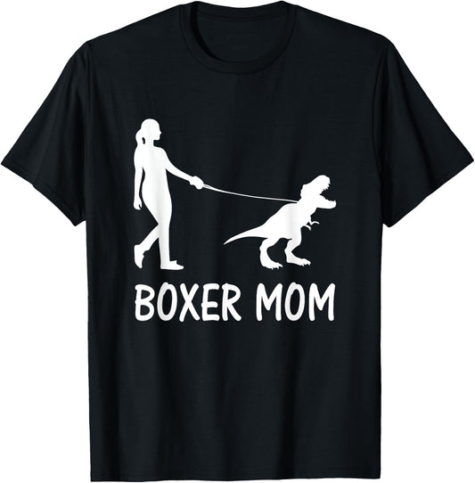 Boxer Mom Dog Boxer Mama Dinosaur Women Mother's Day T-Shirt - T-Shirt | Black