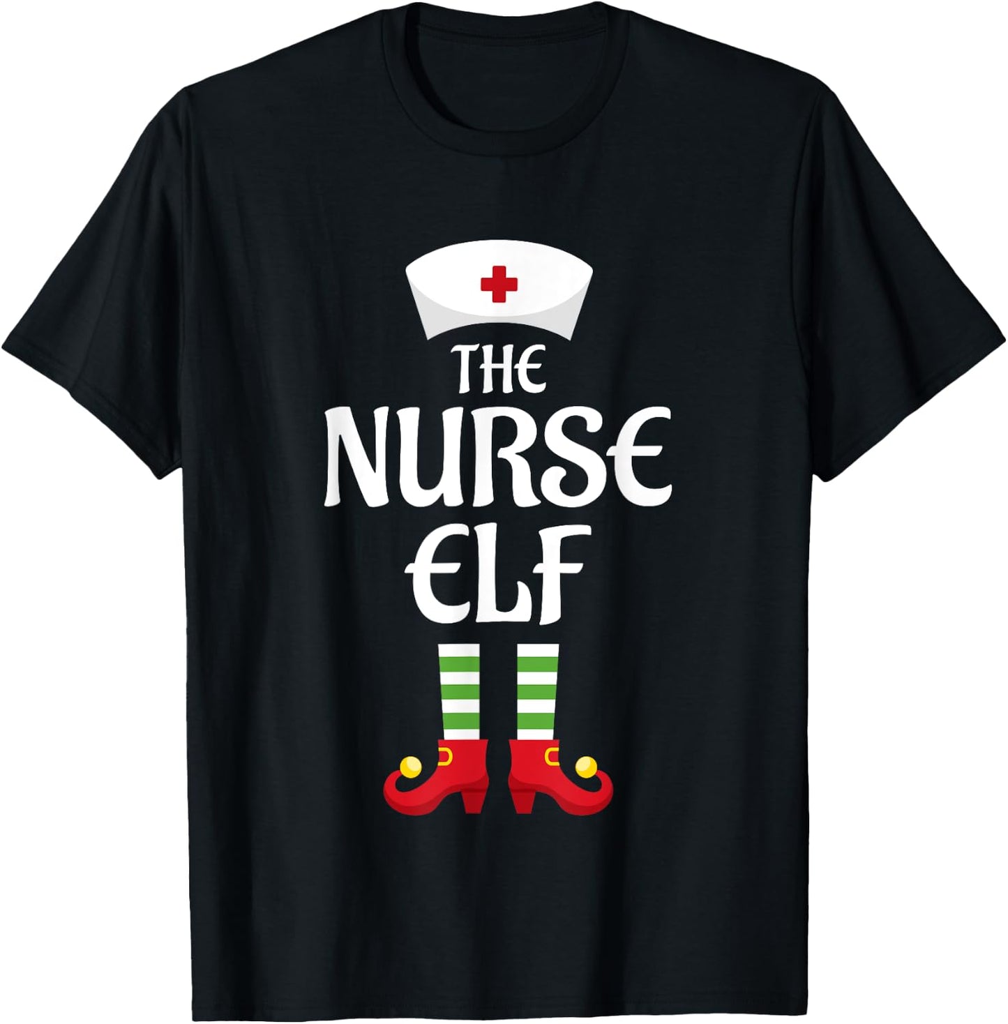 Nurse Elf Family Matching Group Christmas T-Shirt - T-Shirt | Black