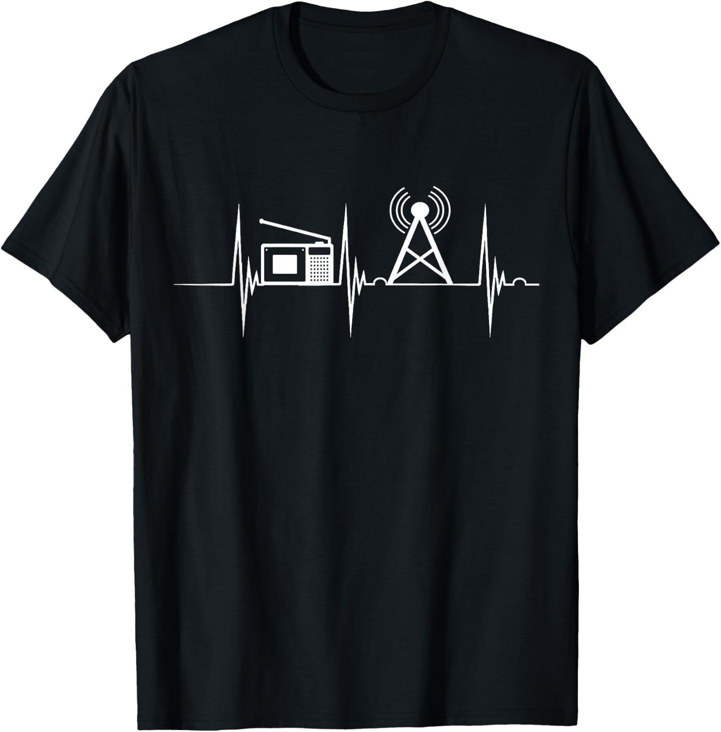 Ham Radio Tower Heartbeat EKG Pulse Cardio Amateur Radio T-Shirt - T-Shirt | Black