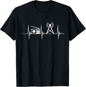 Ham Radio Tower Heartbeat EKG Pulse Cardio Amateur Radio T-Shirt - T-Shirt | Black