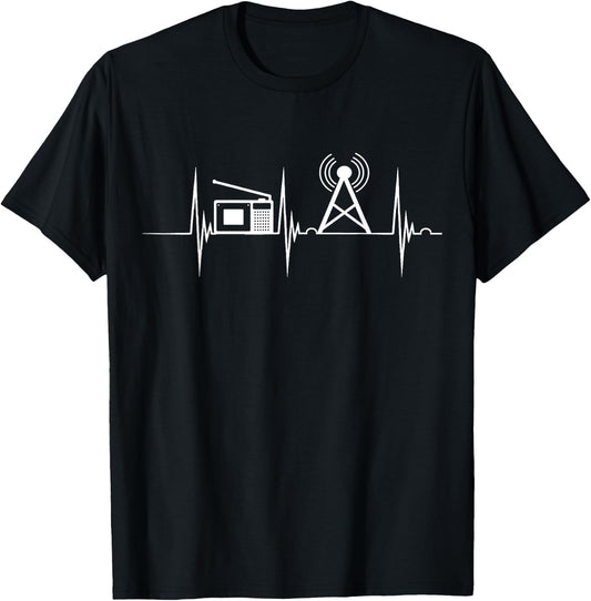 Ham Radio Tower Heartbeat EKG Pulse Cardio Amateur Radio T-Shirt - T-Shirt | Black