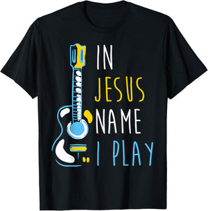 In Jesus Name I Play Ukulele - Christian Ukulele Player T-Shirt - T-Shirt | Black
