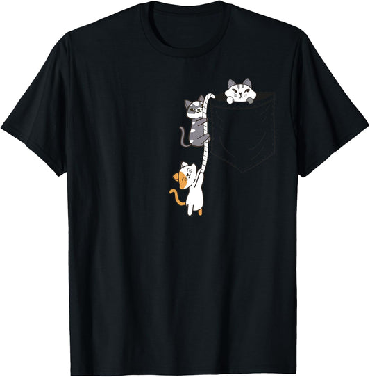 For Cat and Kitten Lovers Cute Kawaii Baby Cats In Pocket Men Women Girls Kids T-Shirt - T-Shirt | Black