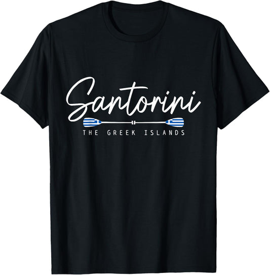 Santorini Greece Greek Flag Holiday Souvenir T-Shirt - T-Shirt | Black
