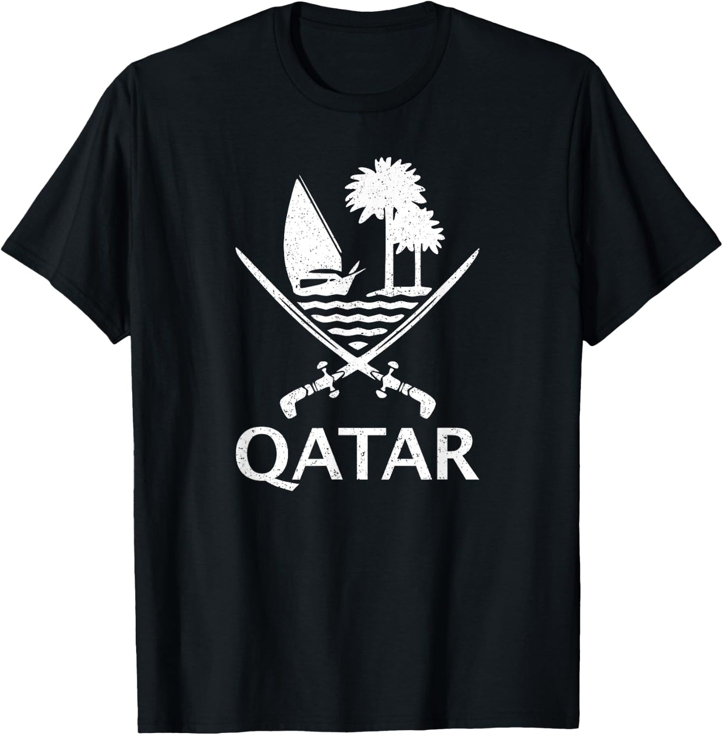 Qatar Flag Qatari Emblem Arms T-Shirt - T-Shirt | Black