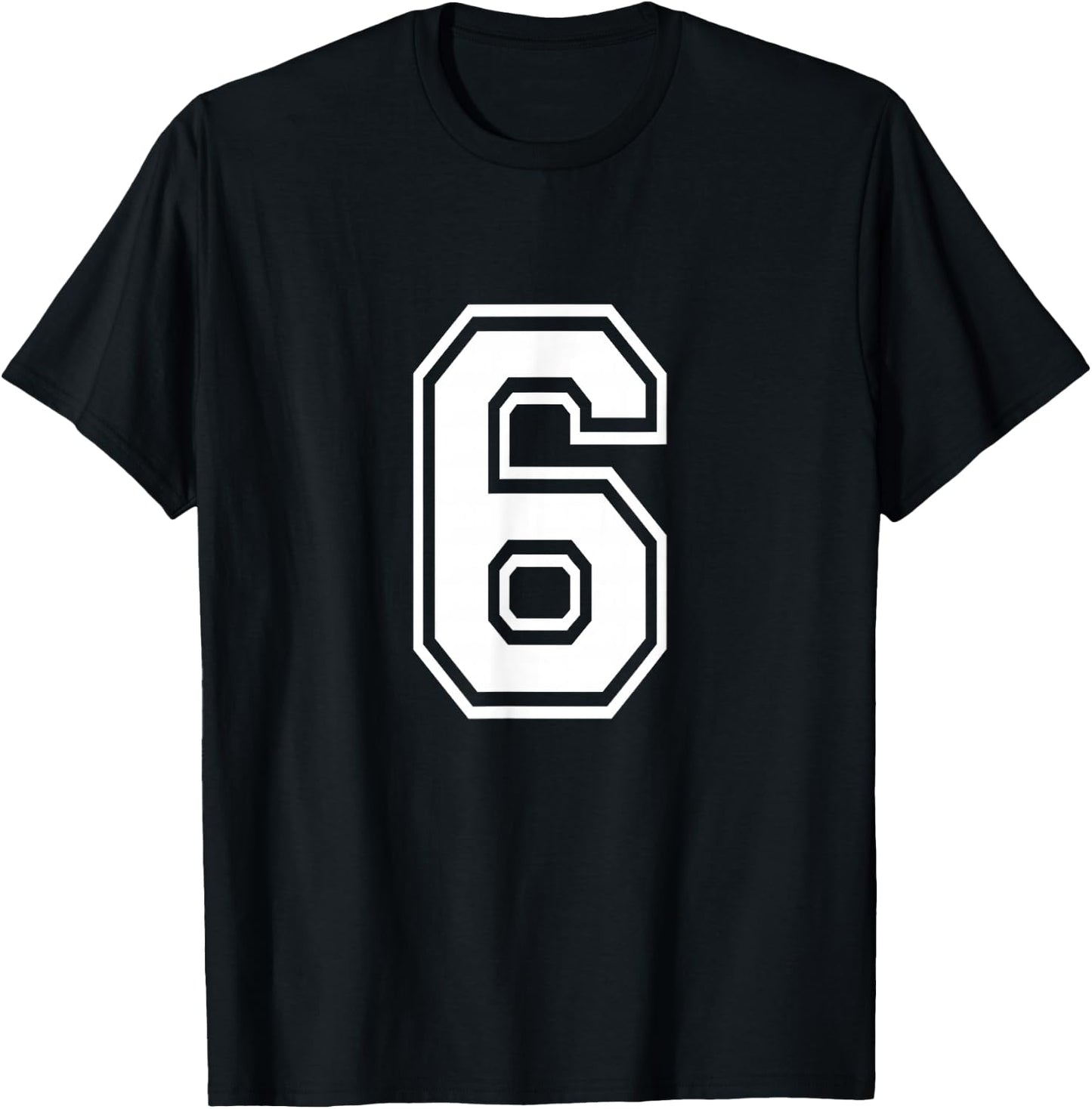 Number 6 Front + Back Varsity Sports Team 6th Birthday T-Shirt - T-Shirt | Black