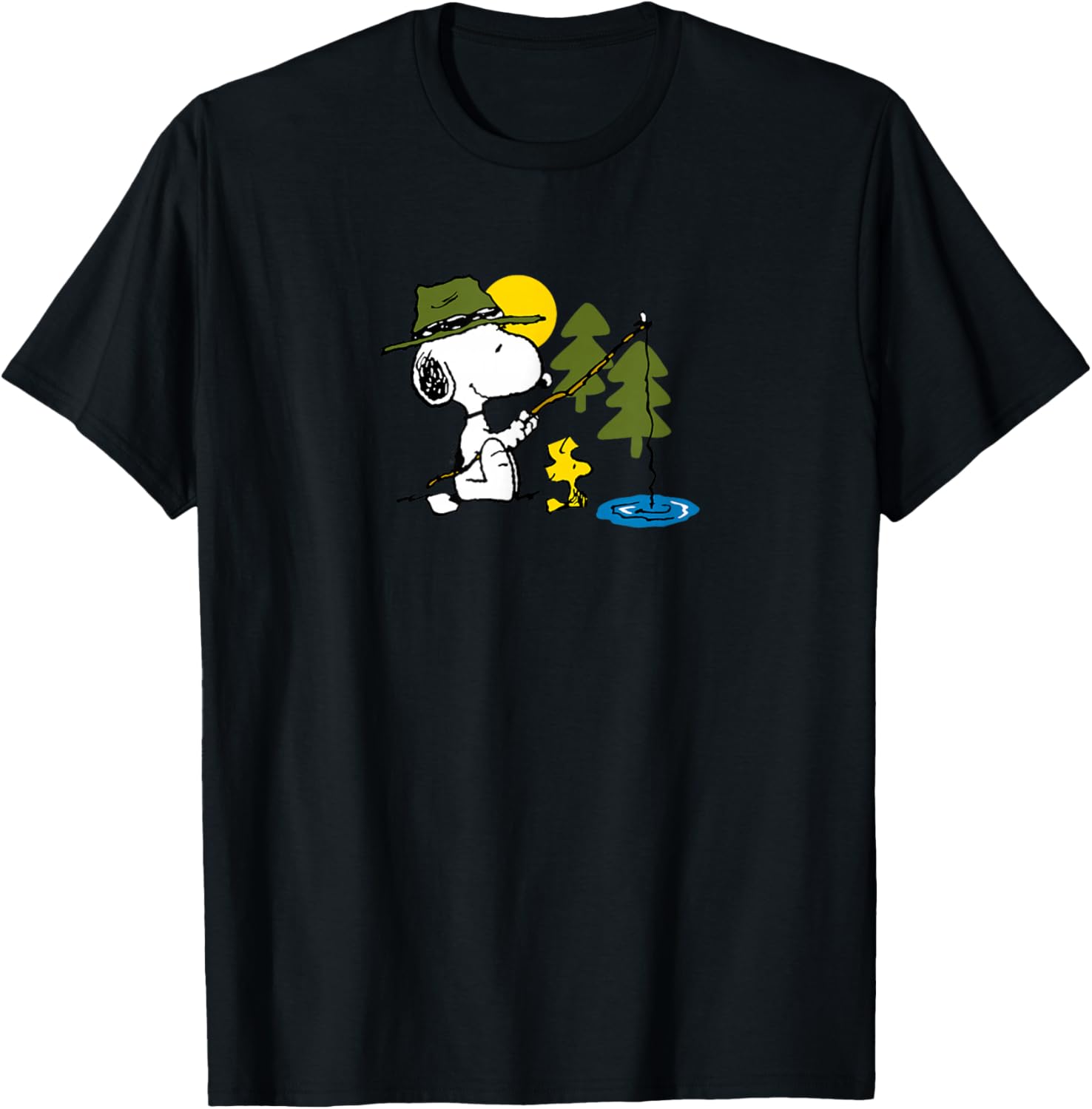 Peanuts - Snoopy Woodstock Fishing T-Shirt - T-Shirt | Black