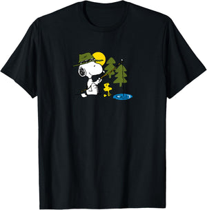 Peanuts - Snoopy Woodstock Fishing T-Shirt - T-Shirt | Black