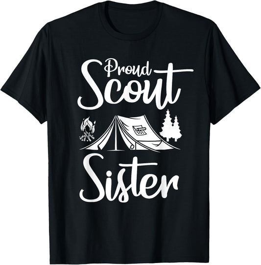 Proud Scout Sister Camping Scouting Tent Scout Sister Leader T-Shirt - T-Shirt | Black