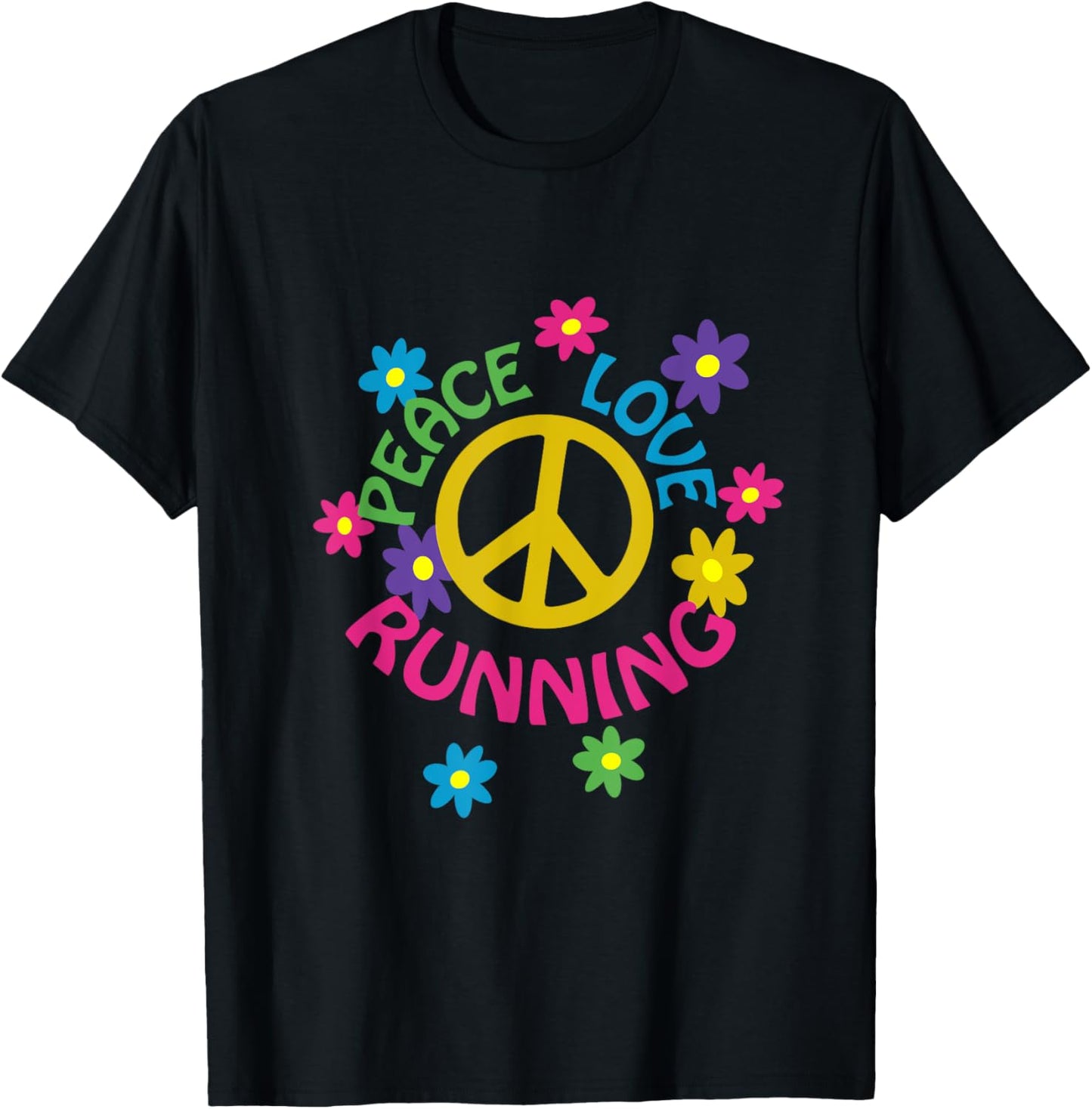 Peace Love Running - Flower Power T-Shirt - T-Shirt | Black