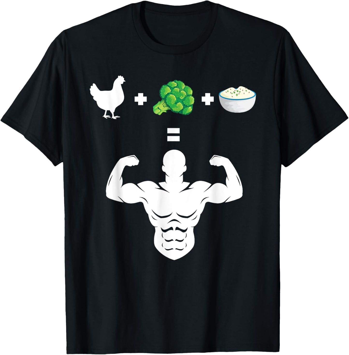 Chicken Broccoli Rice Bodybuilder Fun Broccoli Lover Workout T-Shirt - T-Shirt | Black