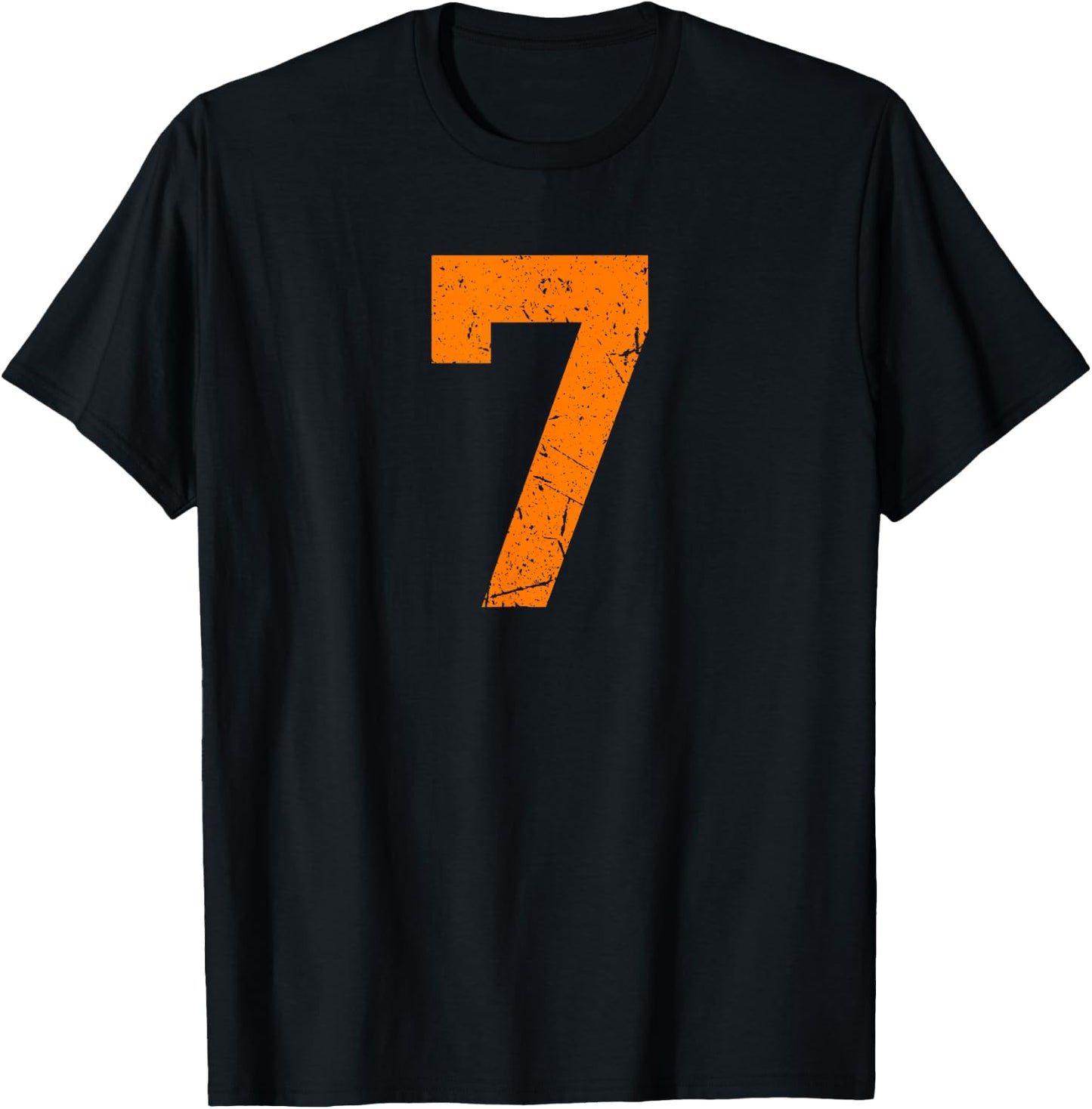 Vintage Orange Sports Team Number #7 T-Shirt - T-Shirt | Black