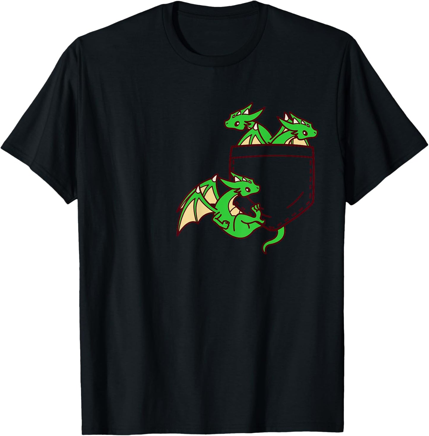 For Dragon Lovers Cute Kawaii Baby Dragon In Pocket T-Shirt - T-Shirt | Black