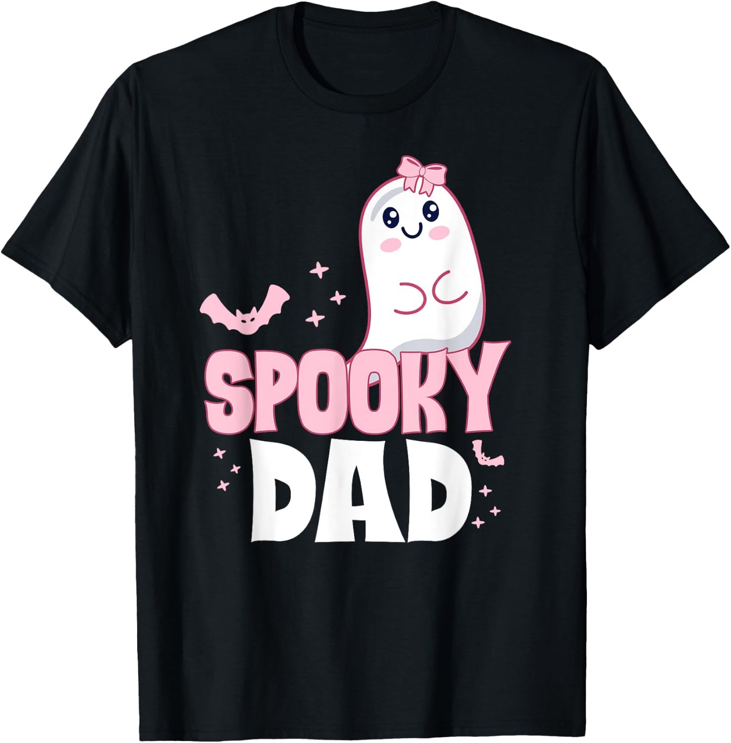 Spooky Dad Family Cute Pink White Ghost Boo Halloween T-Shirt - T-Shirt | Black