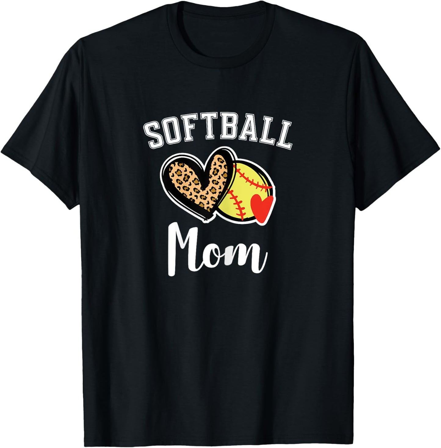 Softball Mom Leopard Heart T-Shirt - T-Shirt | Black