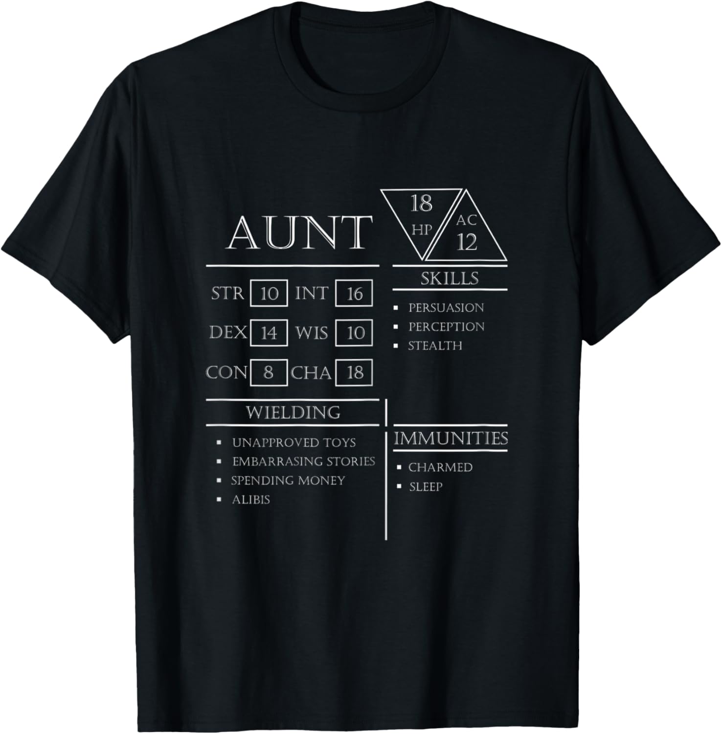 Roleplaying Dice Gamer Dragon Aunt Stat Skills Wielding T-Shirt - T-Shirt | Black