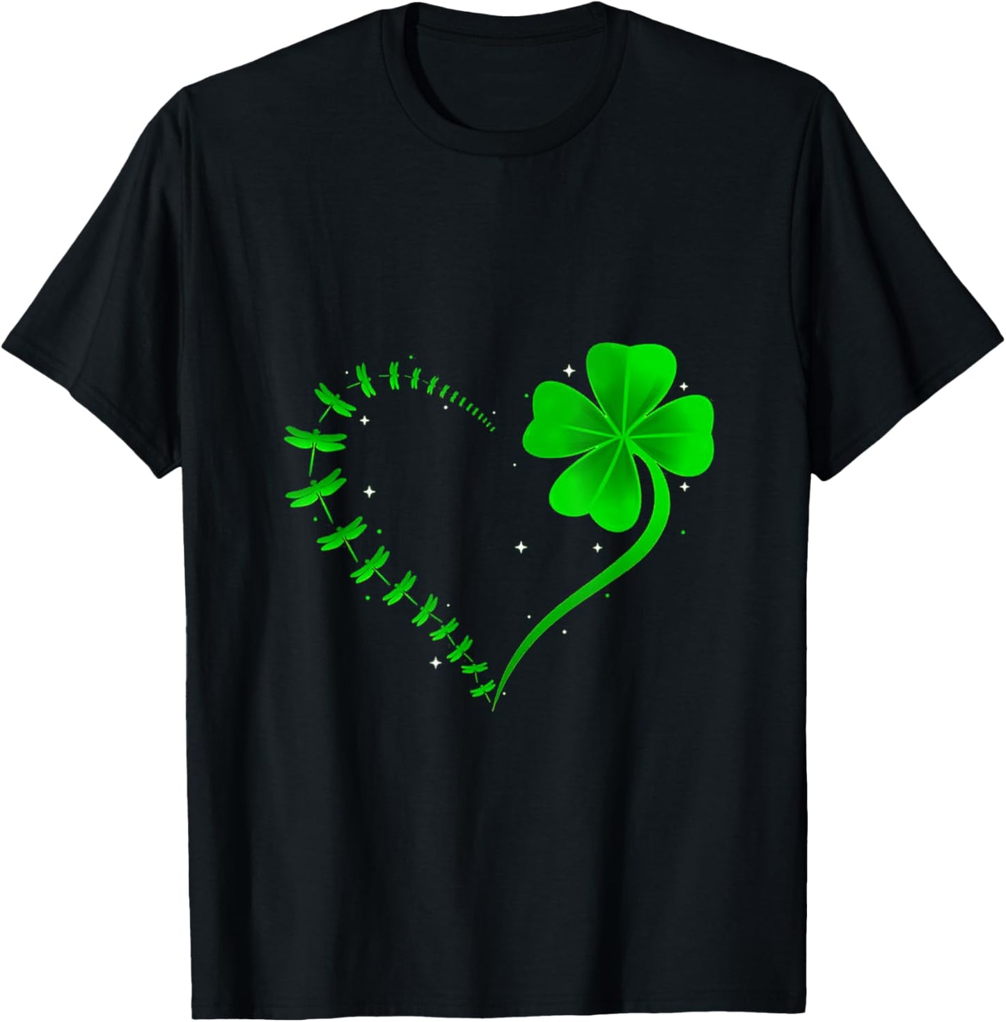 Dragonfly Heart Irish Shamrock Heart T-Shirt - T-Shirt | Black