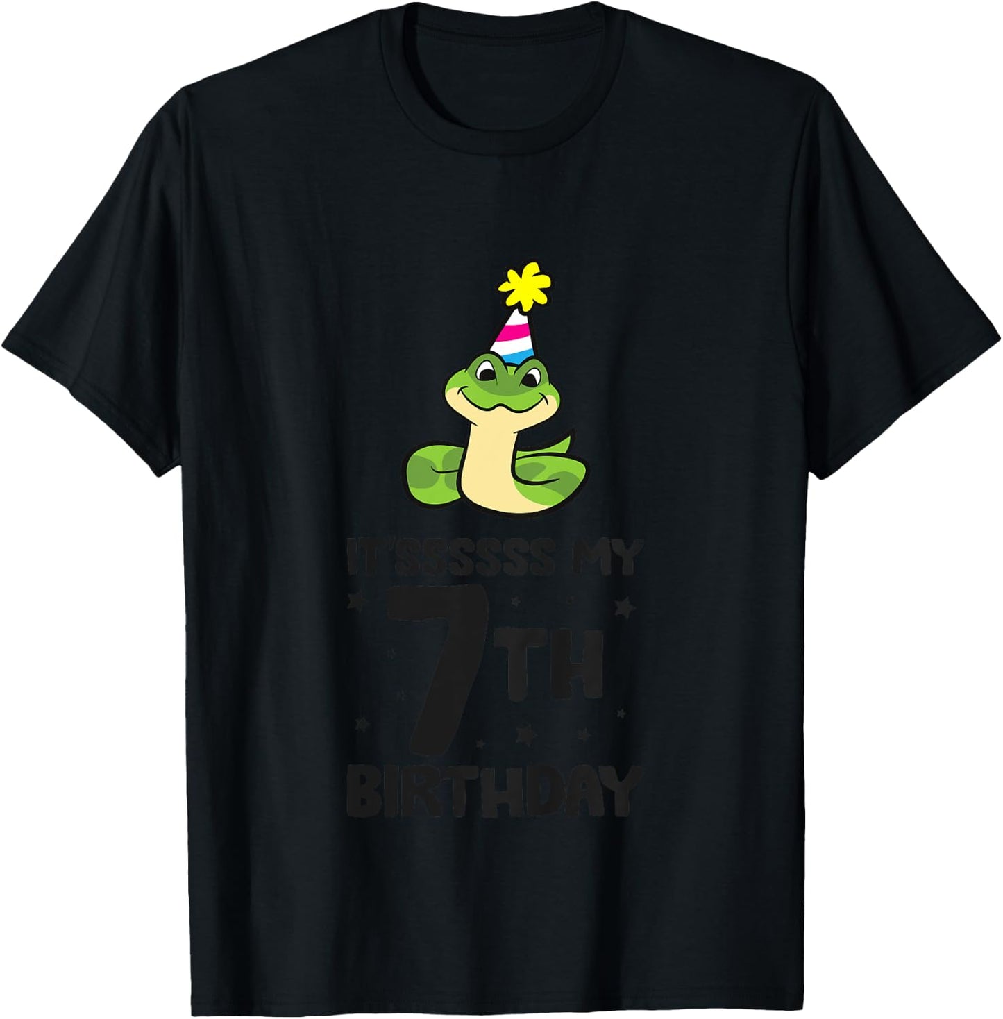 Snake Birthday It's My 7th Birthday Snake T-Shirt - T-Shirt | Black