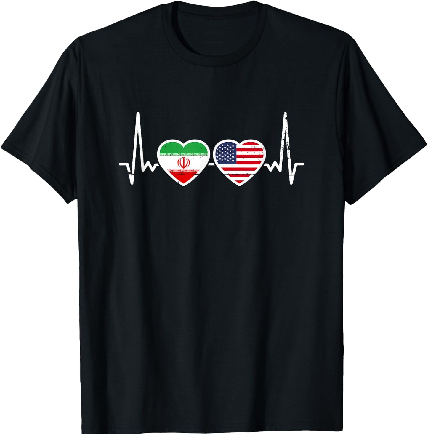 Iran USA Vintage Heartbeat Flag American Iranian T-Shirt - T-Shirt | Black