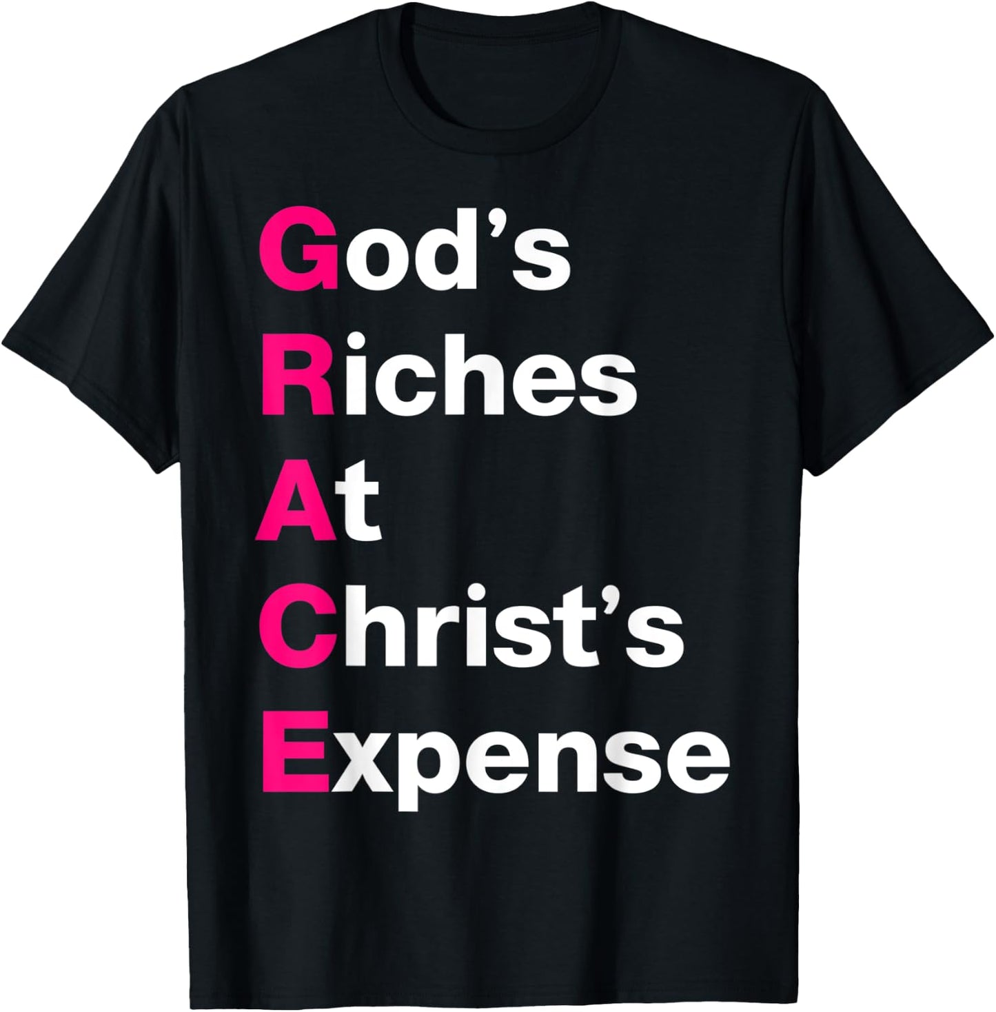 GRACE God’s Riches At Christ’s Expense Pink & White T-Shirt - T-Shirt | Black