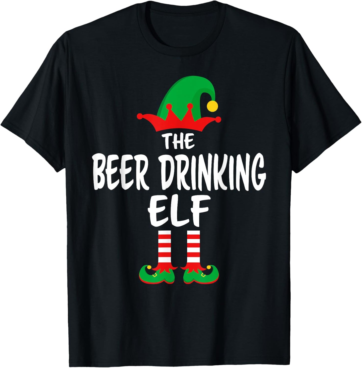 The Beer Drinking Elf Matching Family Christmas T-Shirt - T-Shirt | Black
