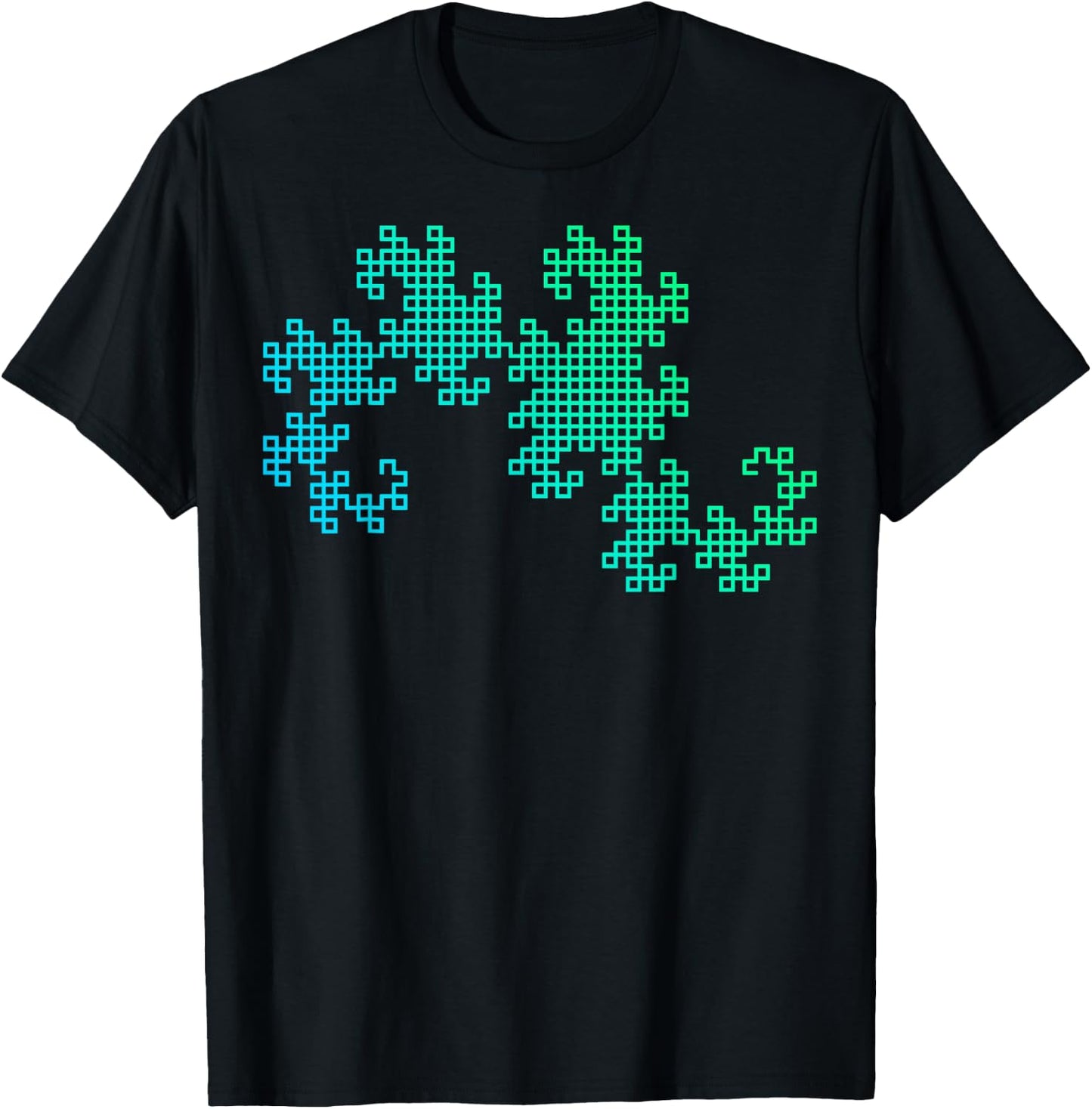 Nerdy Dragon Curve Fractal Geometry Math Teacher Blue Green Women Girls Kids T-Shirt - T-Shirt | Black