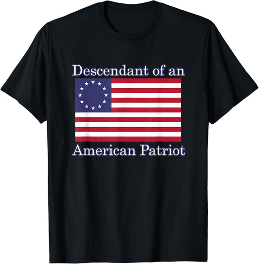 Descendant of an American Patriot - -Adults, Kids - Black - Small - Short Sleeve - Modern - American Vacation T-Shirt - T-Shirt | Black