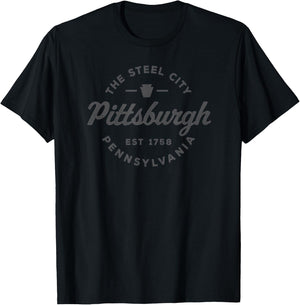 Vintage Pittsburgh Circle Logo Men Retro Throwback Souvenir T-Shirt - T-Shirt | Black