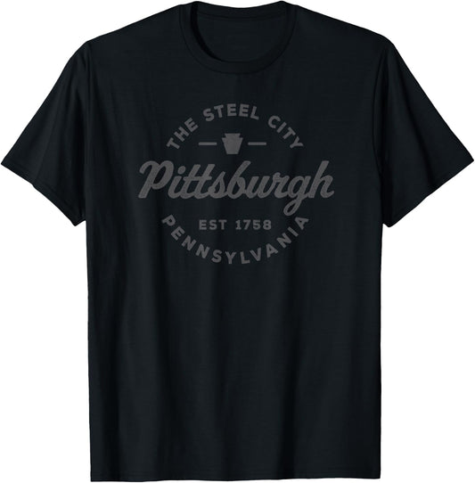 Vintage Pittsburgh Circle Logo Men Retro Throwback Souvenir T-Shirt - T-Shirt | Black