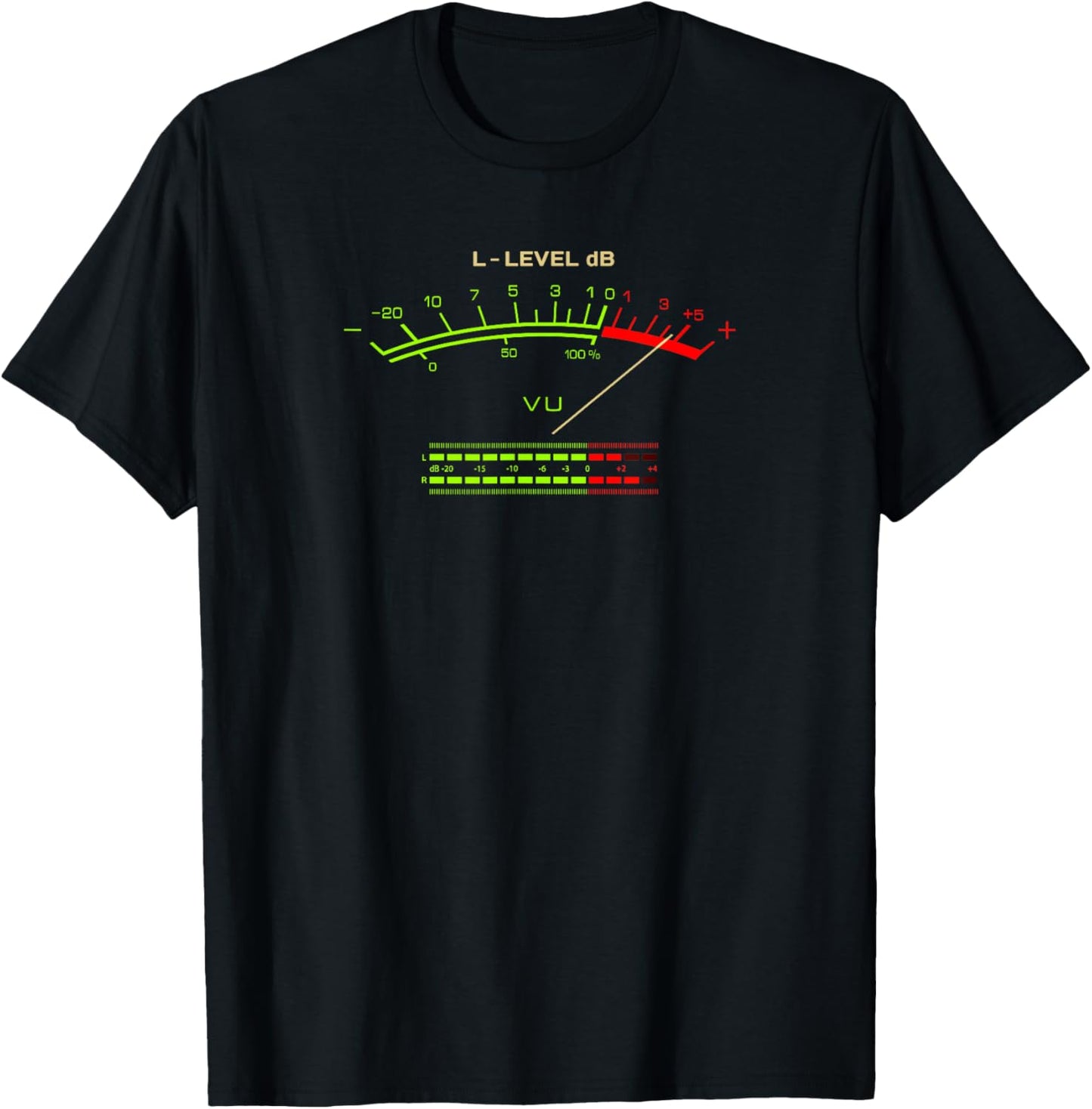 Retro VU Meter Vintage Hi-Fi Audio Stereo Music Sound T-Shirt - T-Shirt | Black