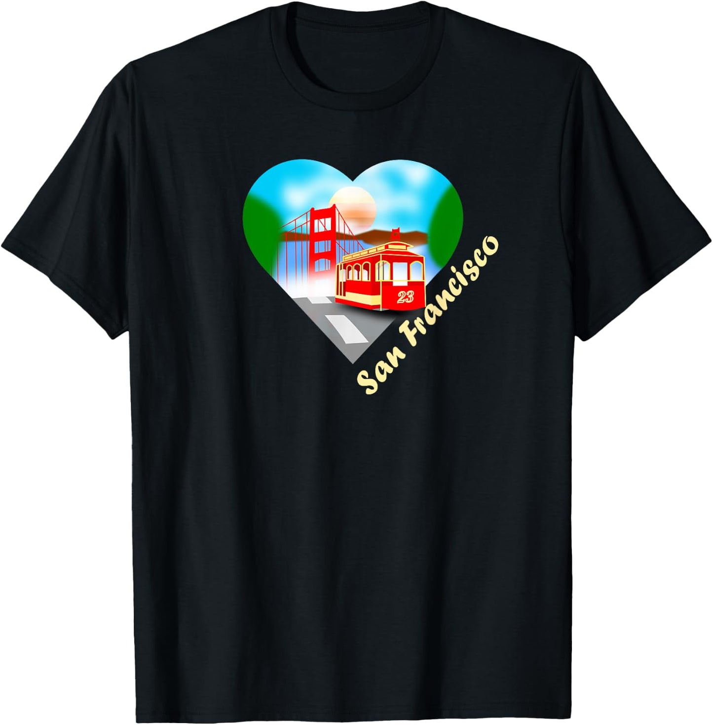 San Francisco Heart with trolley and Golden Gate T-Shirt - T-Shirt | Black