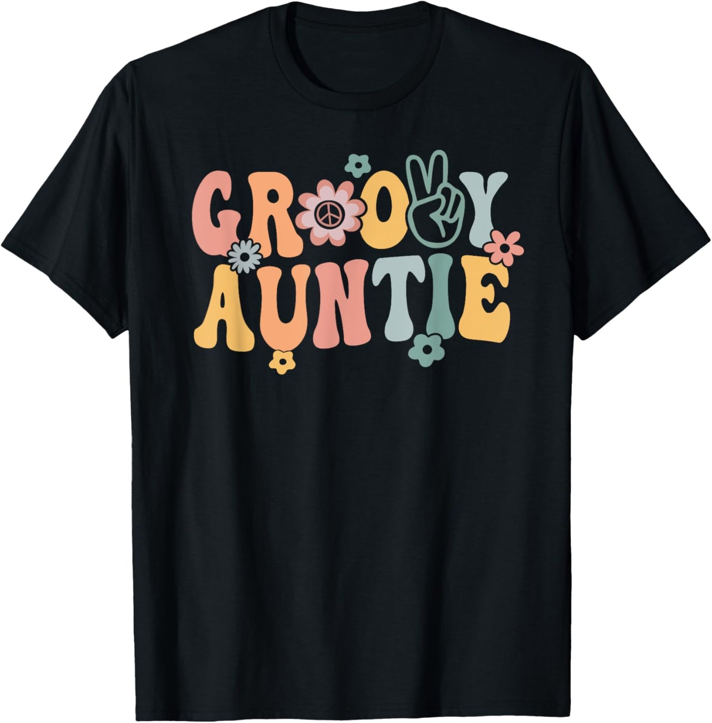 Groovy Auntie Retro Aunt Matching Family 1st Birthday Party T-Shirt - T-Shirt | Black