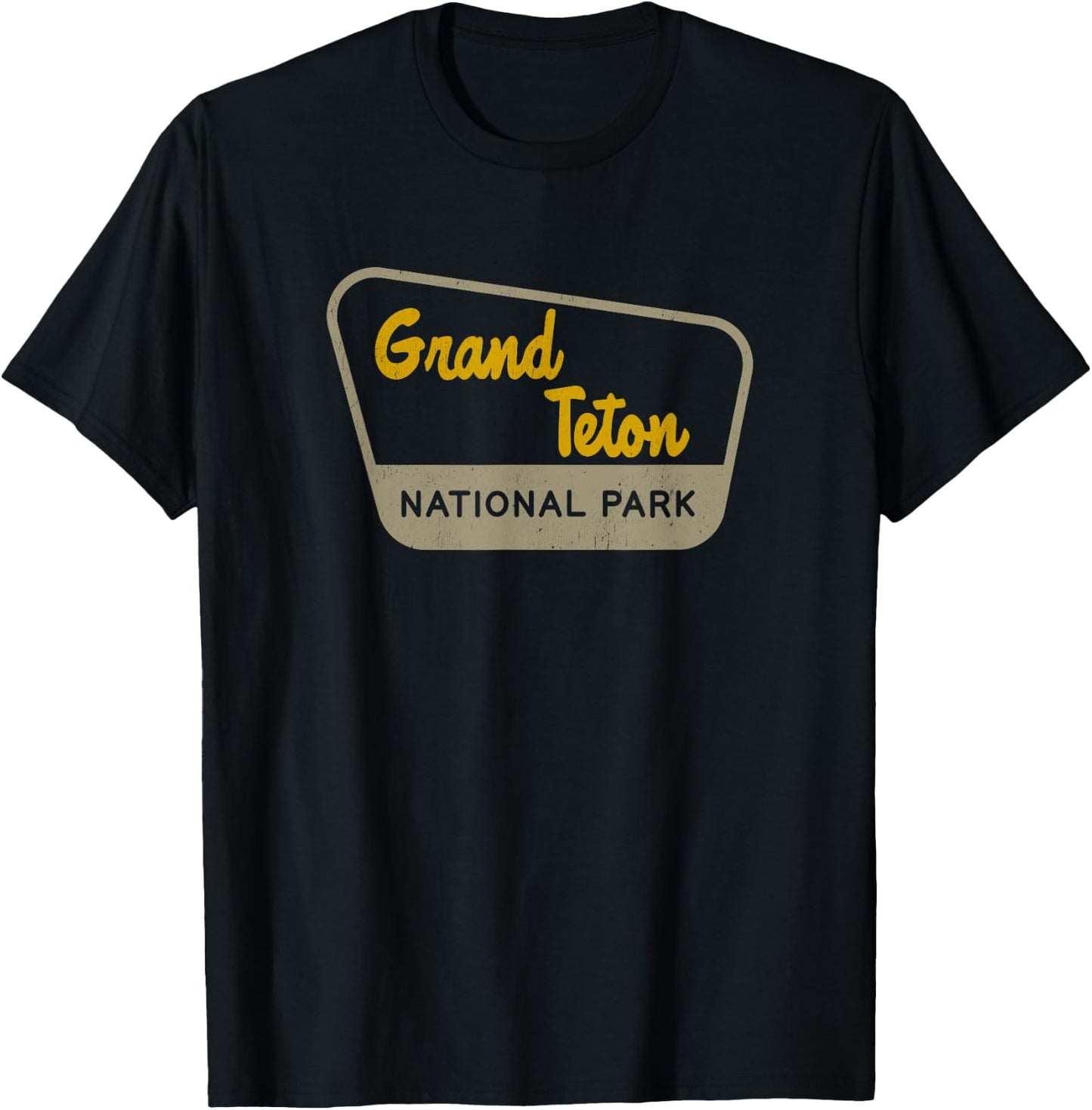Grand Teton National Park Retro Two-Tone Sign T-Shirt - T-Shirt | Black