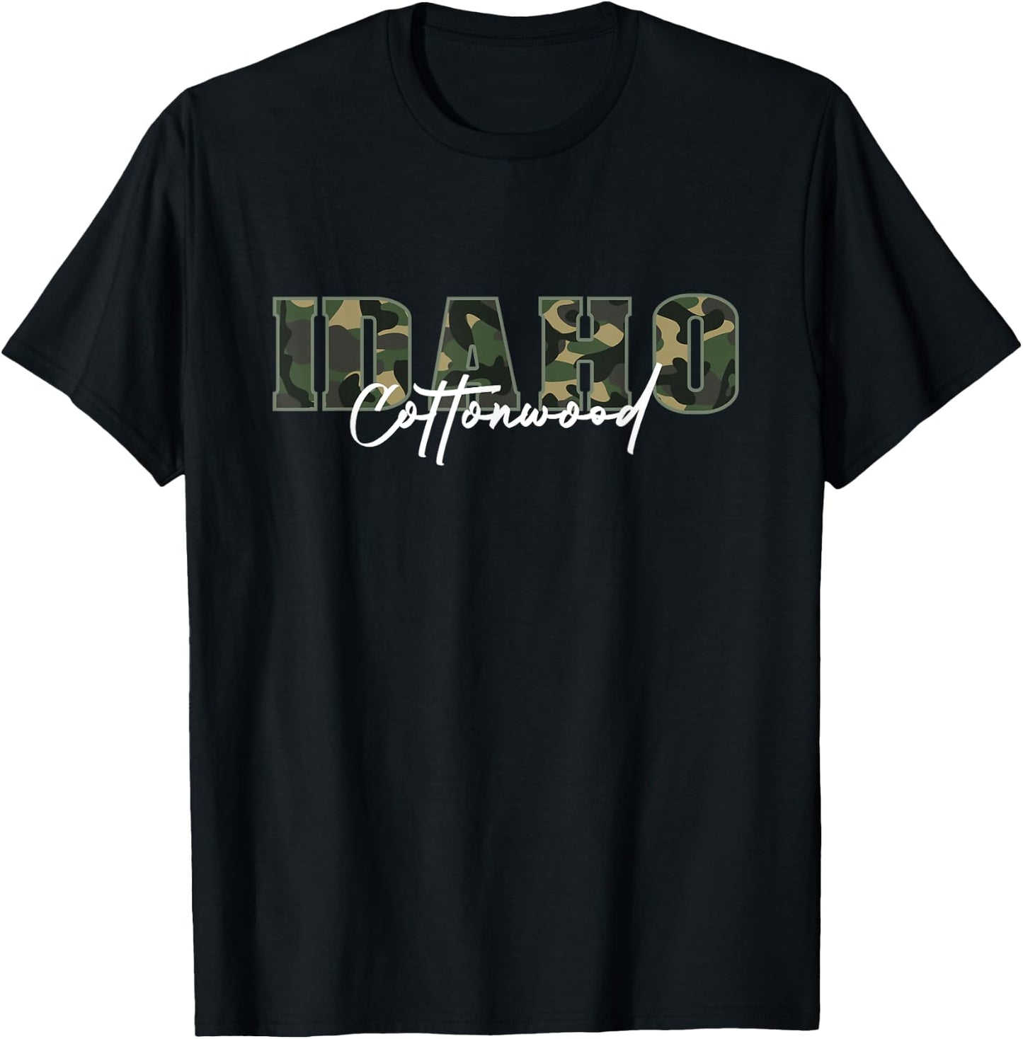 Cottonwood Idaho Camo Novelty Graphic Souvenir T-Shirt - T-Shirt | Black