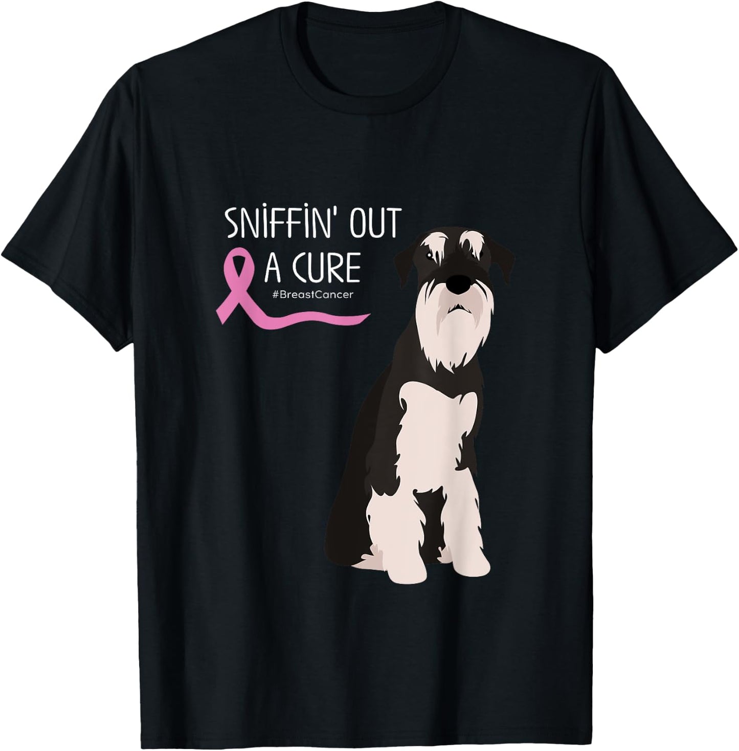 Schnauzer Dog Lover Breast Cancer Awareness T-Shirt - T-Shirt | Black