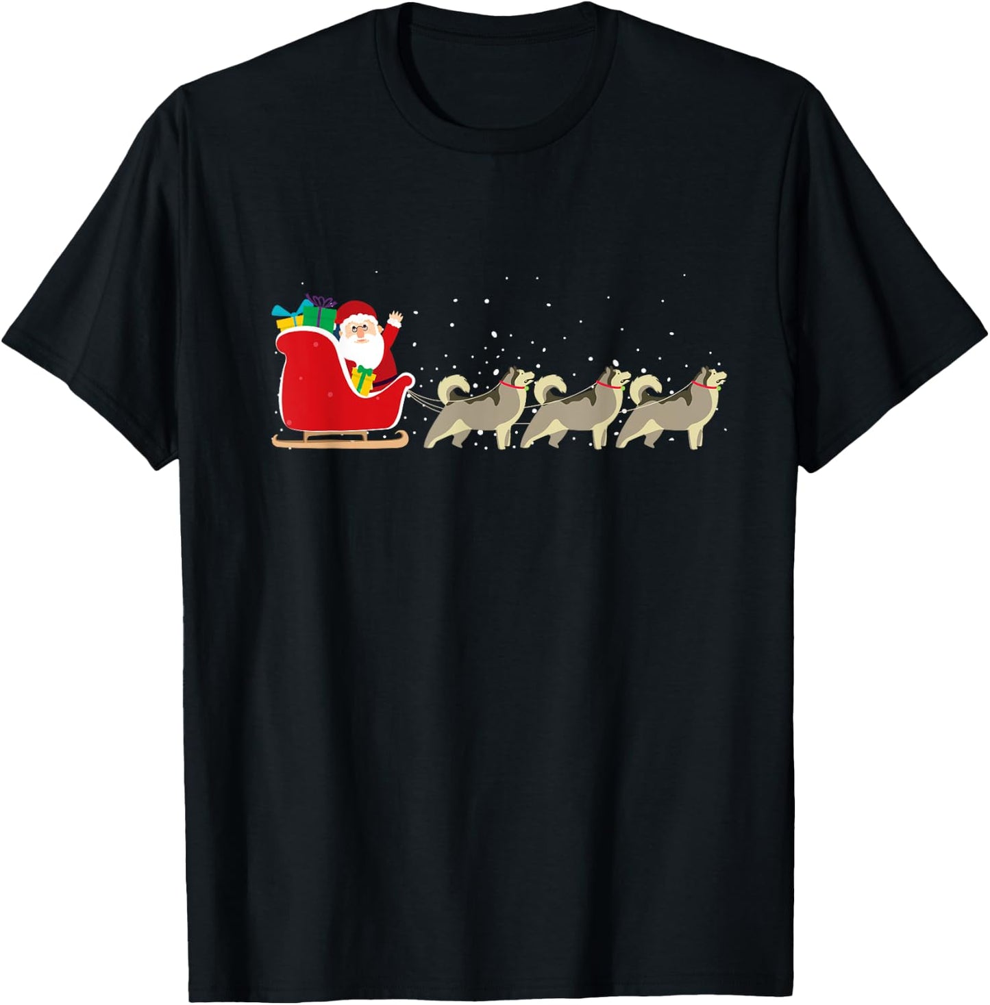 Husky Santa Christmas Sleigh - Funny Husky Xmas T-Shirt - T-Shirt | Black
