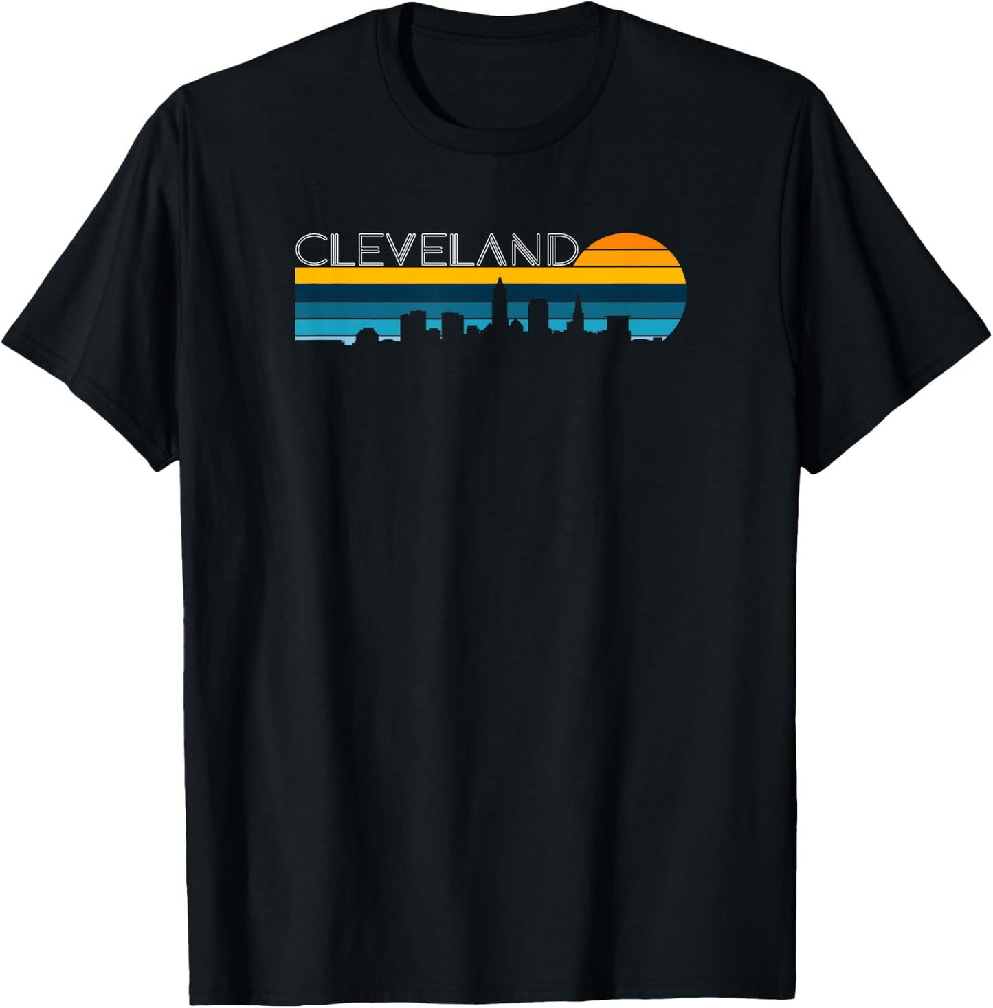 Cleveland Skyline - Vintage Retro Sunset Cleveland Cityscape T-Shirt - T-Shirt | Black
