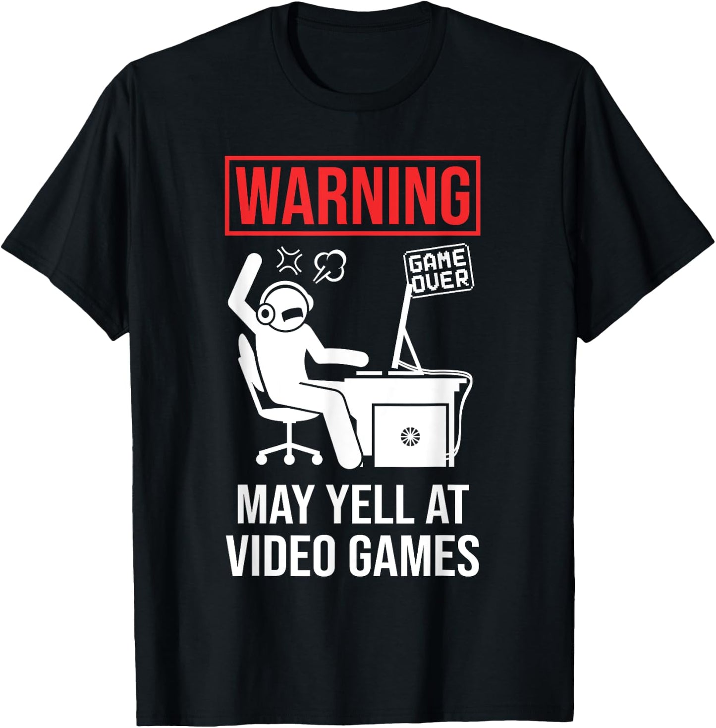 Warning May Yell At Video Games Gamer Funny Gaming T-Shirt - T-Shirt | Black