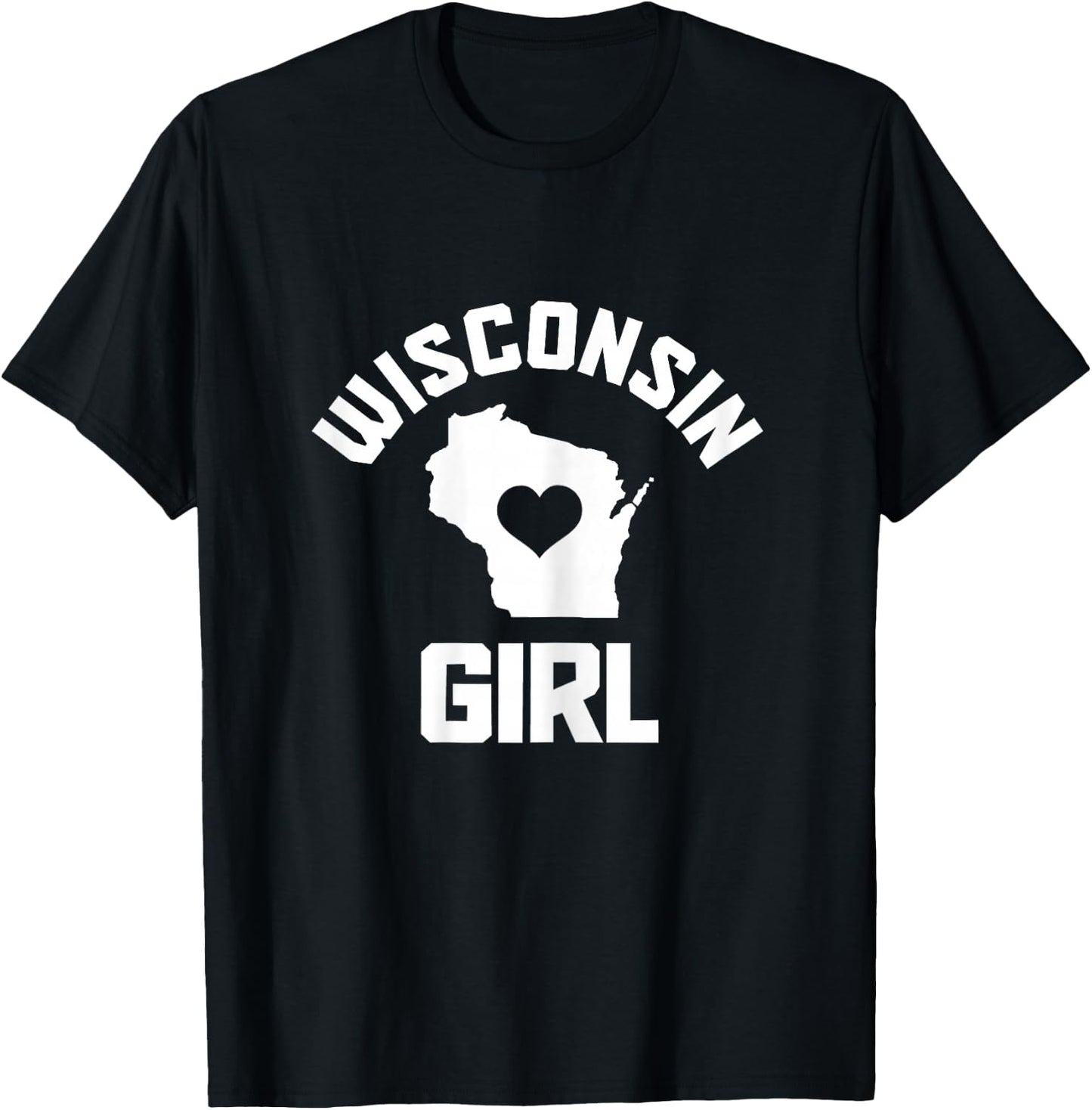 Wisconsin Girl State Map Heart Pride Vintage T-Shirt - T-Shirt | Black